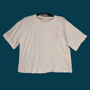 NWT PJ Salvage Star Embroidered Relaxed Fit T-Shirt Size Large White Cotton